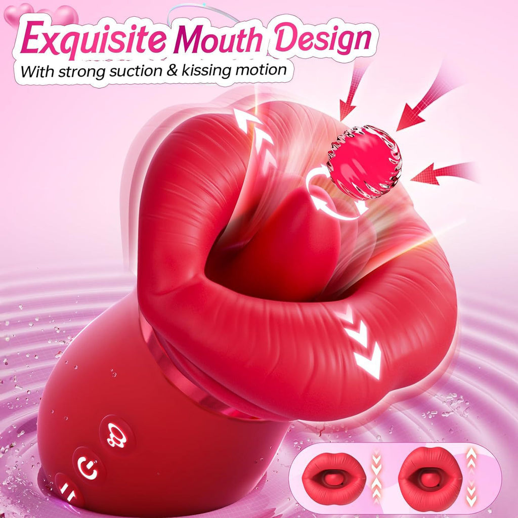 Purple Lips Vibrating Stimulator - Dual-Action Suction & Licking Massager for Women