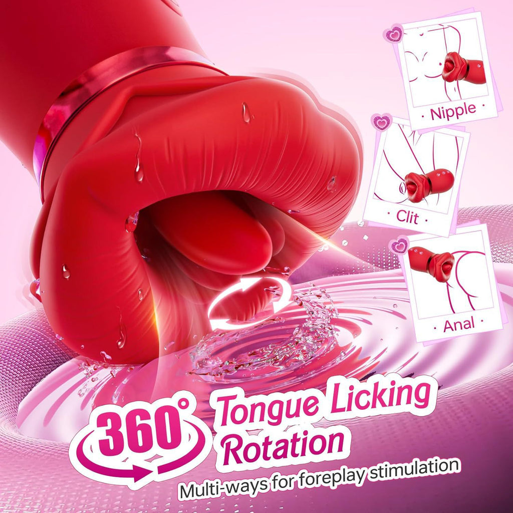 Black Lips Vibrating Stimulator - Dual-Action Suction & Licking Massager for Women