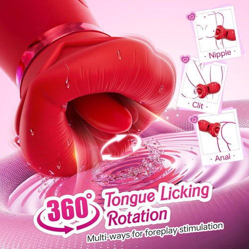 Black Lips Vibrating Stimulator - Dual-Action Suction & Licking Massager for Women