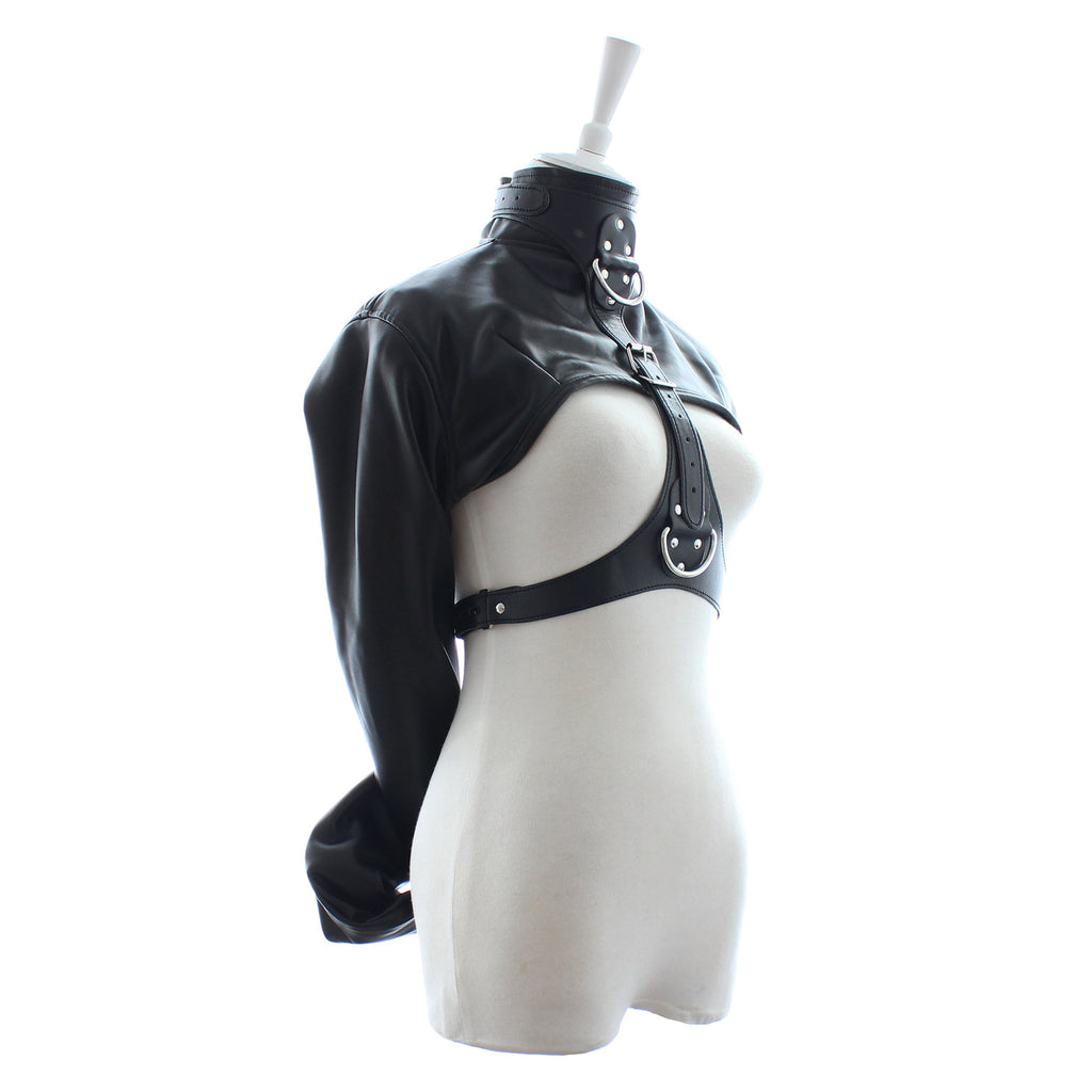 PU Leather Straitjacket Style Arm Binder & Posture Corrector with Adjustable Straps(Black)