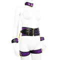 Adjustable PU Leather Bondage Restraint Set - Collar, Waist Belt, Hand & Leg Cuffs with Connectors(purple)