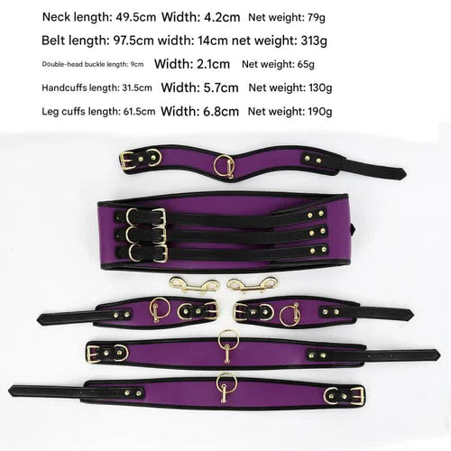 Adjustable PU Leather Bondage Restraint Set - Collar, Waist Belt, Hand & Leg Cuffs with Connectors(red)