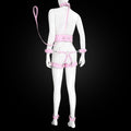 Full Body PU Leather Bondage Restraint Set with Collar, Leash, Cuffs & Harness - Adjustable Adult Play(Pink)