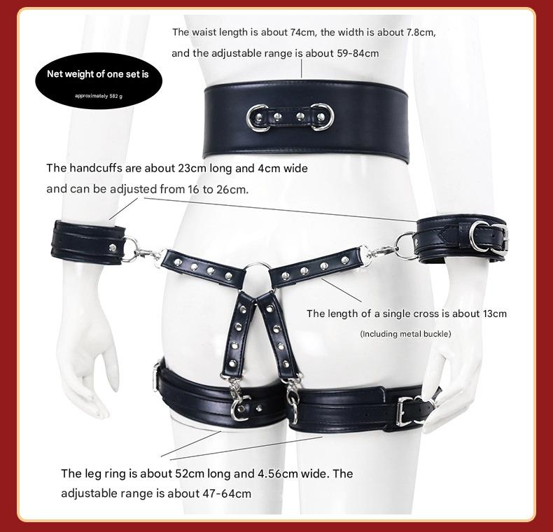 Full Body PU Leather Bondage Restraint Set with Collar, Leash, Cuffs & Harness - Adjustable Adult Play(Pink)