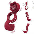 Red Romantic Rose Dual Motor Vibrating Couples Pleasure Ring - Rechargeable Silicone Enhancer